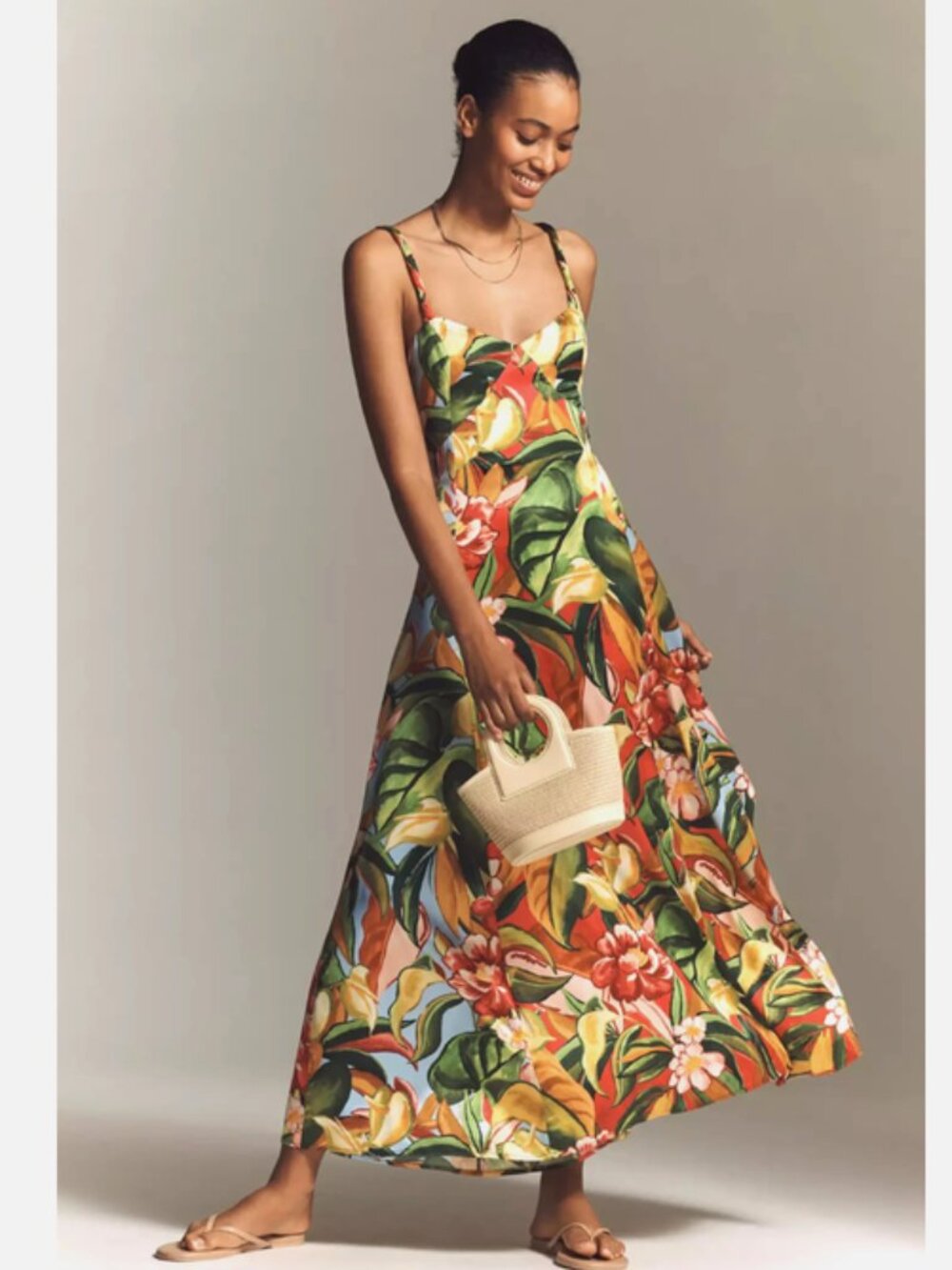 Farm Rio x Anthropologie Sweetheart Maxi Dress Painted Tropical Garden XL NWT
